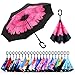 owen kyne Windproof Double Layer Folding Inverted Umbrella, Self Stand Upside-down Rain Protection Car Reverse Umbrellas with C-shaped Handle (Pink Flower)