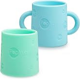 PopYum Silicone Training Cup 2-Pack, Sky Blue and Mint Green | Handles, BPA Free, Self Feeding Training, Tumbler