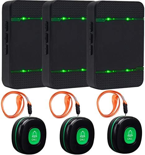 Caregiver Pager Wireless SOS Call Button Calling System Nursing Home Alert Help System for Elderly/Patient/Disabled 3 Receiver 3 Transmitters