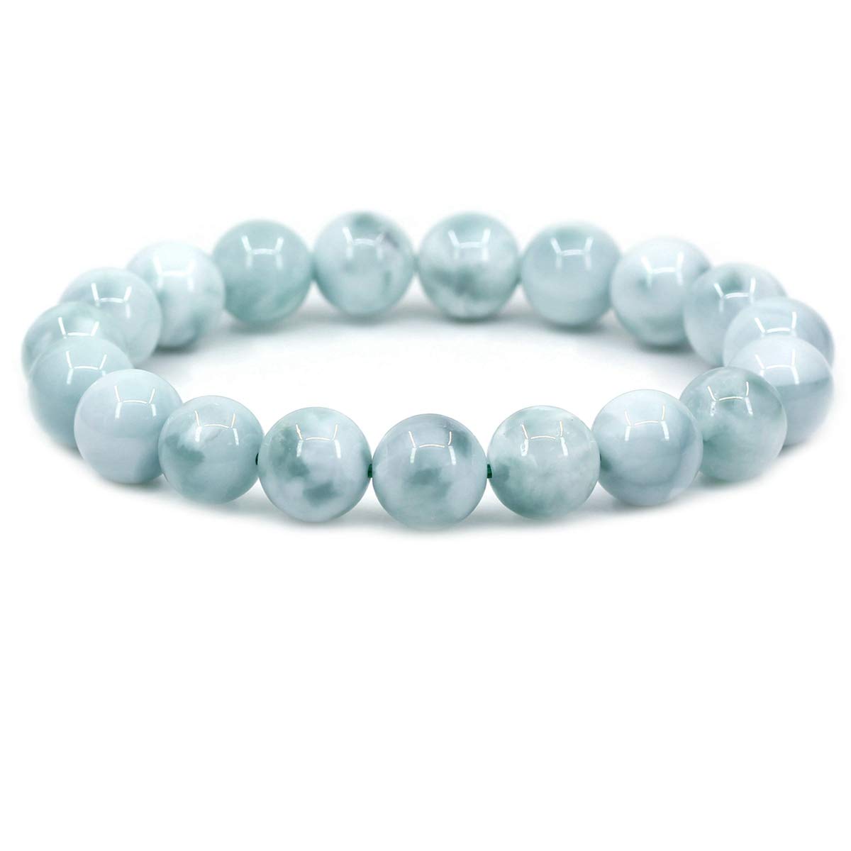 CHENYUE Natural Green Angelite Larimar Gemstone 10mm Round Beads Stretch Bracelet 7" Unisex โ image 1
