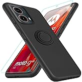 Case for Motorola Moto G85 / G96 / Edge 50 Fusion Phone Case with Glass Screen Protector, 360&deg; Rotatable Ring Holder Kickstand/Stand Silicone TPU Protective Cover Case for Moto G85 5G 2024 - Black