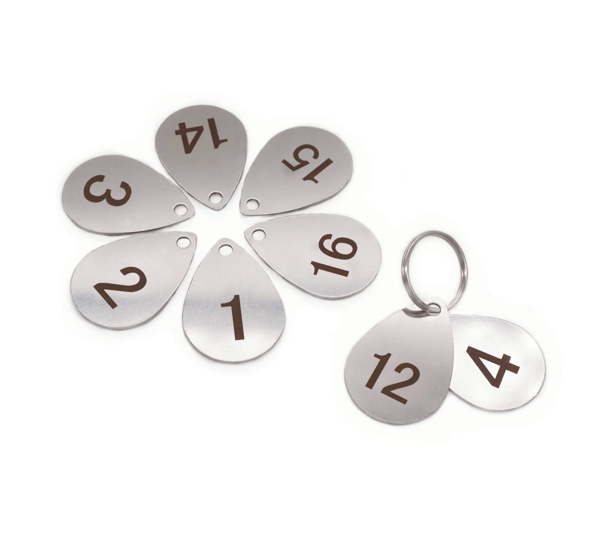 NanTun 304 Stainless Steel Drop Shape Key Tags with Ring 30 pcs, Laser Number ID Tags Keychain, Numbered Key Rings - 1 to 30
