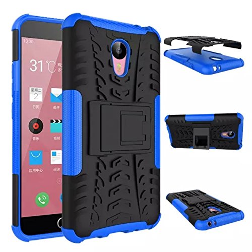 Meizu M2 Note Case, Moonmini Tire Stripe Hybrid Combo High Impact Rugged Shockproof Case Cover Defender with Kickstand for Meizu M2 Note - Blue