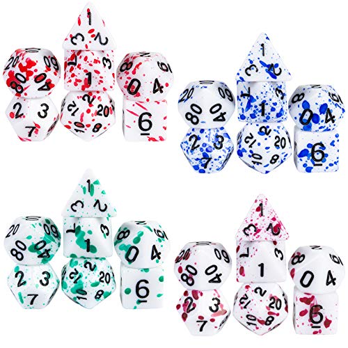 4 Sets Irregular Ink Splash Polyhedral DND Dice for RPG MTG Table Game Dice Dungeons & Dragons Role Playing Gaming Dice, with 4 Colors (28 Pieces)