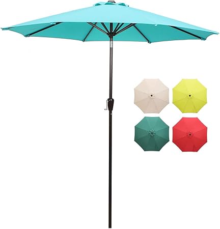Domi Outdoor Living Patio Umbrella 9 Outdoor Table Market Umbrella With Push Button Tilt Crank 8 Ribs Light Blue Amazon Co Uk Garden Outdoors