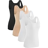 Rosyline 4 Piece Women Tank Tops Basic Sleeveless Undershirt Layering Tanks