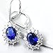 Sterling Silver Earrings Snowflake Flower Blue Sapphire & White Cz Leverback Dangle Earrings for Women