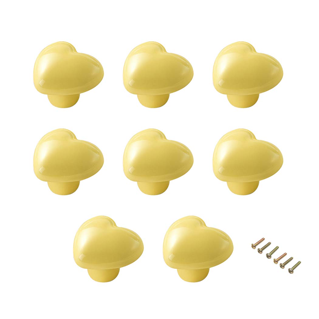 SeeRaphee Yellow Ceramic Cabinet Handles Drawer Pulls Heart Shape Cupboard Knobs for Kitchen Knobs Kids Room Cabinets Closets Toy Organizer Box Bookcase-8PCS