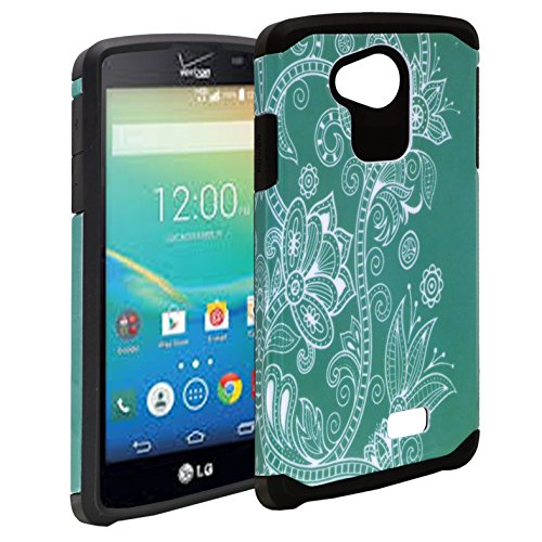 LG Transpyre Case / LG Tribute Case, Customerfirst - Design Premium Heavy Duty Defender Dual Layer Protector Hybrid Phone Cover Case LG Tribute / Transpyre / Optimus F60 (Teal Lotus)