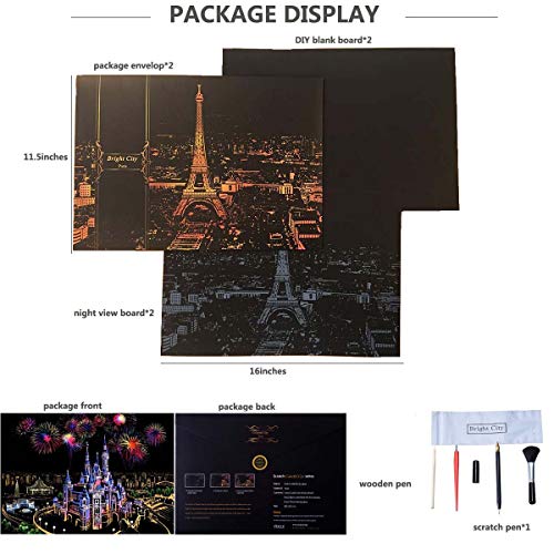 XiaoXT Scratch Art Paper Rainbow Painting Sketch Pad DIY Night View Scratchboard for Adults and Kids - 2 Packs, 16 X 11.2 Inches (Mount Fuji+Taj Mahal)