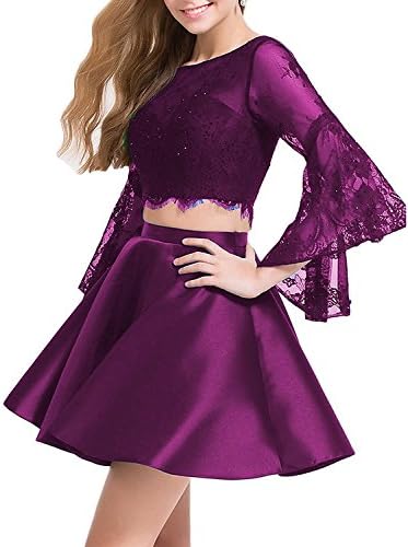 Sob Lace Bodice Two Pieces Homecoming Dresses Short A Line Prom Party Ball Gowns With Long Sleeve SOB202