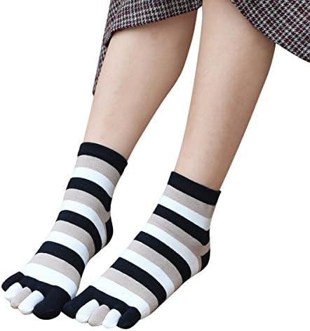 Women Stripe Sports Running Five Finger Toe Socks Cotton Socks (Black)