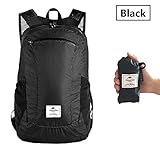 Sunuo Outdoor Folding Waterproof Portable Packable Pocket Bag Travel Walking Lightweight Backpack Sports Bag Shoulder Bag Daypack 18L (Black)