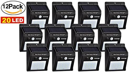 [Solnergy] 20 LED Bright Solar Sensor Light, Outdoor Motion Lighting, Big Power Button, Security Motion Sensor Lamp Light, Auto On/Off, Patio, Yard, Garden, Driveway, Stairs, Pool Area (12 in Pack)