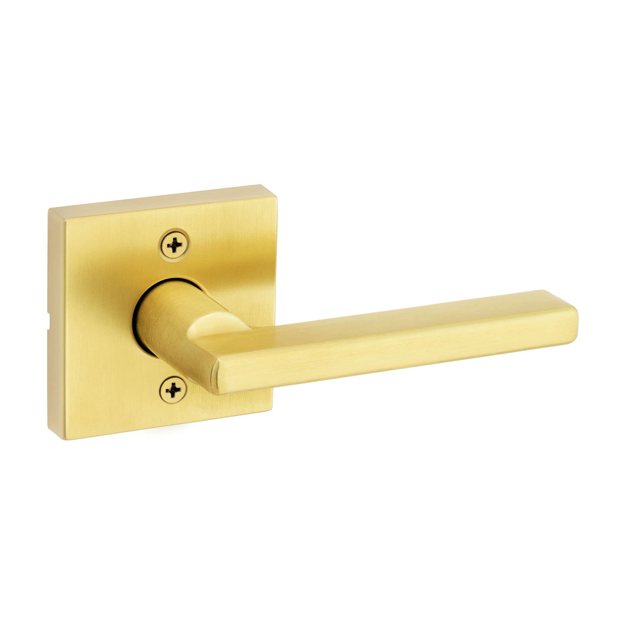 Kwikset Halifax, Door Handle Lever Nonfunctioning Dummy Lever with Microban, Square Rose in Satin Brass