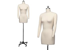Bonnlo Female Sewing Mannequin, Size 6 Professional Dress Form for Display and Tailor Design, Height Adjustable Torso with Stable Metal Base (with arms, 6)