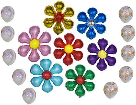 Flower Shaped Balloon Happy Birthday Banner Party Set of 17 Pack Mylar Foil Helium Reusable Latex Ballons Congratulation Decoration Anniversary Festival Graduation Bouquet Gift Engagement Celebration