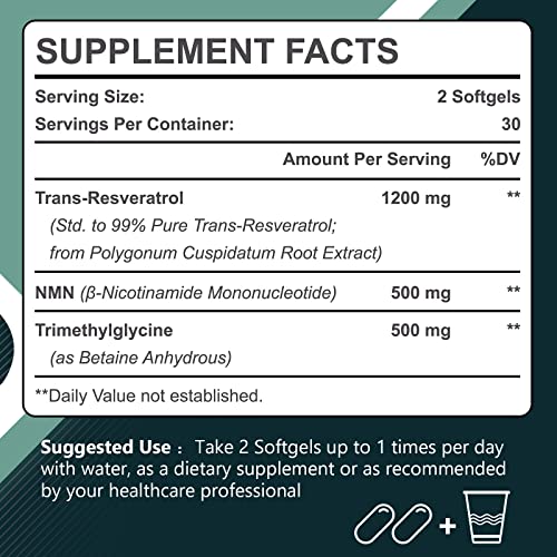 Liposomal NMN + TransResveratrol + TMG Supplement 2200mg Softgel