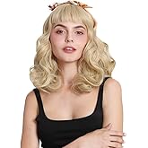 DIFEI Rockabilly Vintage Wig Audrey Hepbum Short Bang Wig Long Finger Wavy Wigs for Women (Blonde)