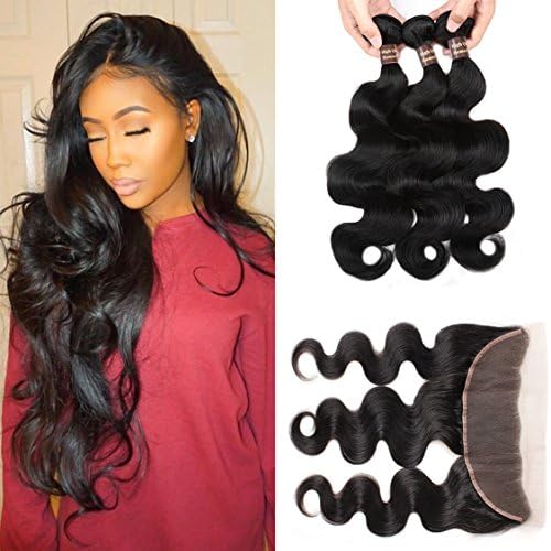 Ali Funmi Ear to Ear Lace Frontal with Bundles (10 12 14+8) Unprocessed 7A Virgin Peruvian Body Wave Bundles with 13x4 Ear to Ear Lace Frontal Closure Natural Color