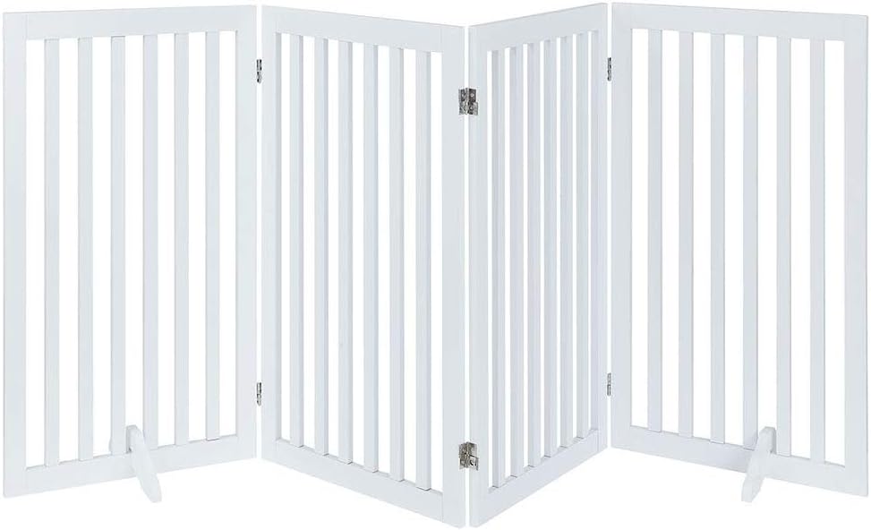 unipaws Freestanding Tall Dog Gate, Foldable Pet Fence, Indoor Wood Barrier