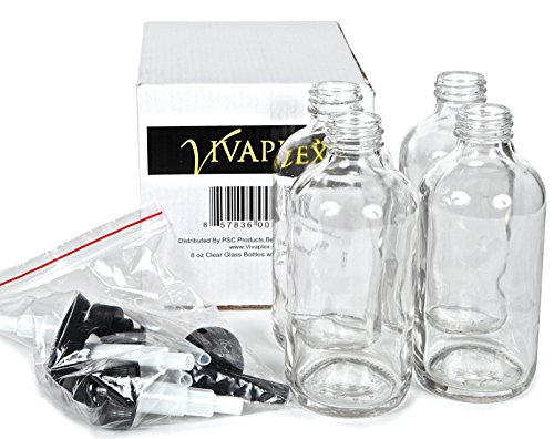 Vivaplex, 4, Large, 8 oz, Empty, Clear Glass Bottles with Black Lotion Pumps