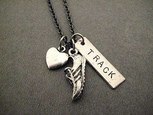 Love to Run TRACK Necklace on 18 inch Gunmetal Chain - Heart, Running Shoe Charm and Hand Hammered Nickel Silver Pendant - Thumbnail 5