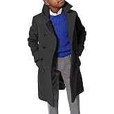 Ebifin Boys Notch Lapel Double Breasted Long Trench Coat Casual Classic Peacoat