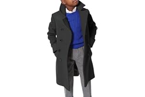Ebifin Boys Notch Lapel Double Breasted Long Trench Coat Casual Classic Peacoat