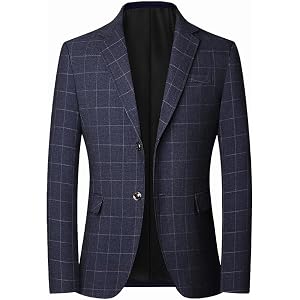Men's Blazer Plaid Suit Jacket 2 Button Checkered Sport Coat Wedding Business Jackets