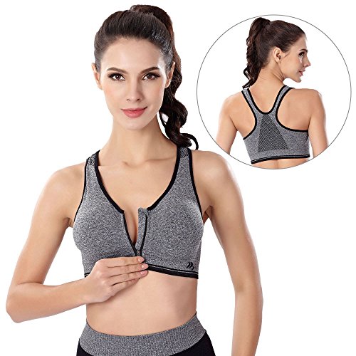 Womens zip up racerback anti sports yoga bra youth supp…
