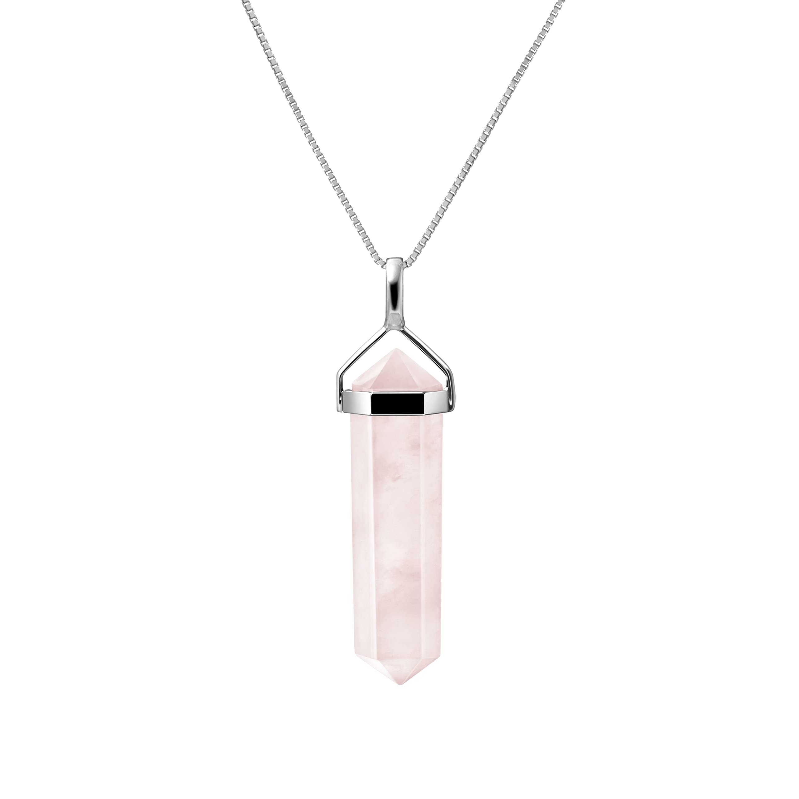 Franki Baker 925 Sterling Silver Rose Quartz Double Point Pendant Necklace. Length 50 cm Pendant Size: 2.5cm