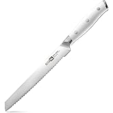 Klaus Meyer 6 Inch Serrated Utility Knife, Bread and Tomato Knife(White) | High Carbon German Steel, Full Tang, Ultra-Sharp Serrated, Rust-Resistant, Ergonomic ABS Handle, Versatile Usage, Clean Cut