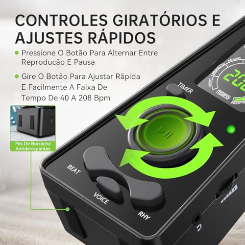 Metrônomo digital VEDO com temporizador, contagem vocal em inglês, operação um toque e display colorido fácil leitura Metrônomo eletrônico com controle volume para piano, guitarra, bateria e violino