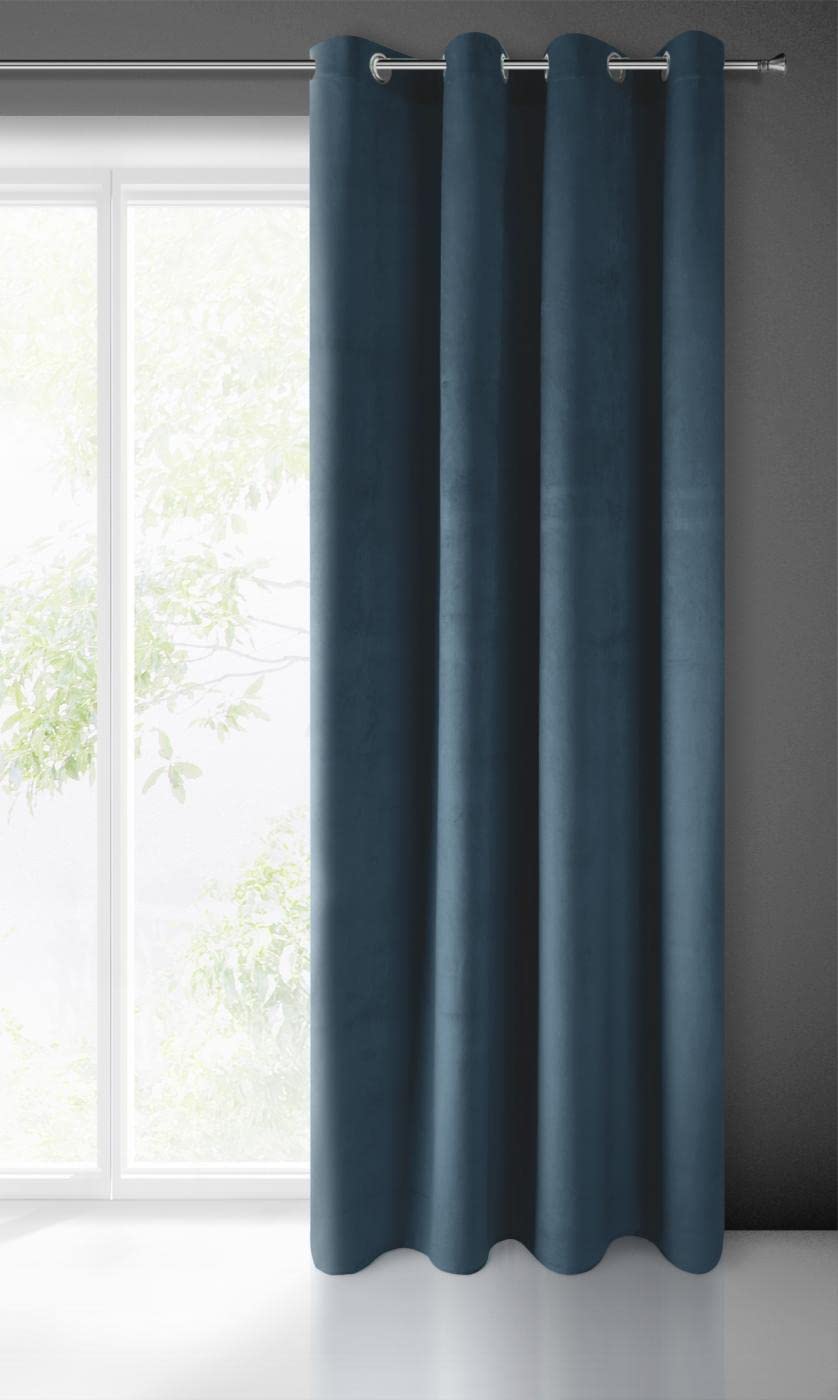 Eurofirany PIERRE Soft Plain Opaque Velvet Curtain with Eyelets - 1 Unit, Fluffy Panel Drape Classic Glamour Elegant Living Room, Bedroom, 215 g/m2, W55 x L98, Navy