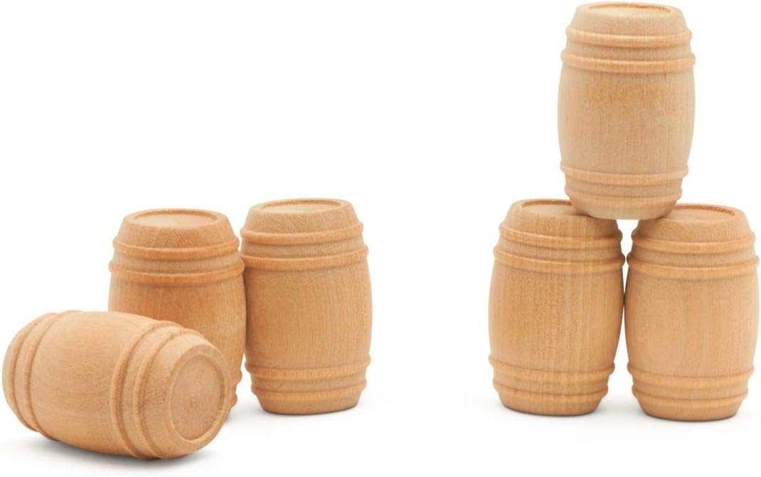 Wooden Pickel Barrel 1-5/8" Inch, Pack of 10, Small Unfinished Cargo Drums, Perfect for Miniatures, Scale Models, Toy Train Making or Woodworking Craft Projects, by Woodpeckers