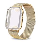 AdMaster Compatible for Apple Watch Band 44mm, Stainless Steel Mesh Milanese Sport Wristband Loop with Apple Watch Screen Protector Compatible for iWatch Series 4 Yellow Gold