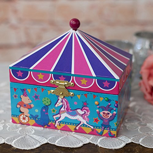 Splendid Music Box Co. Multicolored Magical Stripe Carousel of Horses Papier Musical Jewelry Box Plays Swan Lake
