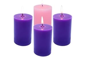 Amusaer 2x3 Inch Advent Pillar Candles Set of 4 Unscented Dripless Purple Pink Candles for Christmas Weddings Home Holidays Relaxation Spa Church
