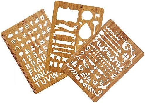 OPount 3 Pieces Bamboo Bullet Journal Stencil Set Planner Stencil for Journaling, Scrapbooking, Cards and Art Projects