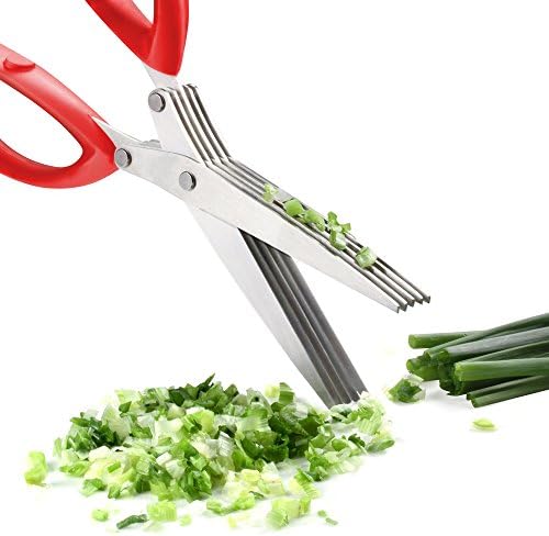 Xpatee 5 Blades Herb Scissors with Cleaning Brush (Red)