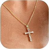 Solistra Cross Necklace for Women, 14K Gold Plated Cubic Zirconia Cross Pendant Necklace, Trendy Christian Jewelry Gifts for Baptism First Communion Christmas