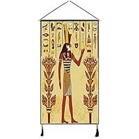 DJKMI Ethnic Stylish Hanging Poster,Ancient Egyptian Hieroglyph with Pharaoh Retro Myth Papyrus Graphic for Living Room Bedroom,13" W x 47" H