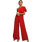 Mother of The Bride Jumpsuit Chiffon One Shoulder Ruffles Wedding Guest Pantsuit for Women