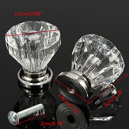 Yosoo 12pcs 25mm Diamond Shape Crystal Glass Cabinet Knob Cupboard Drawer Pull Handle Door Drawer Knob