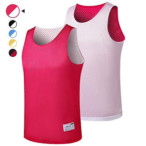 ALFGO Mesh Tank Top | Durable & Breathable Jersey Made from 100% Polyester for Basketball, Soccer& Football | Moisture Wicking Reversible Jersey for Training | Gift of 3 Wristbands (Red/White, XS)