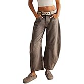 NARURAL Womens Baggy Boyfriend Jeans Vintage Wide Leg Mid Rise Barrel Denim Ankle Pants Cropped Jeans,Archive Grey,3X-Large