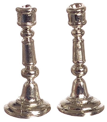 Falcon Miniatures Dollhouse Miniature Pair of Silver Finished Candlesticks