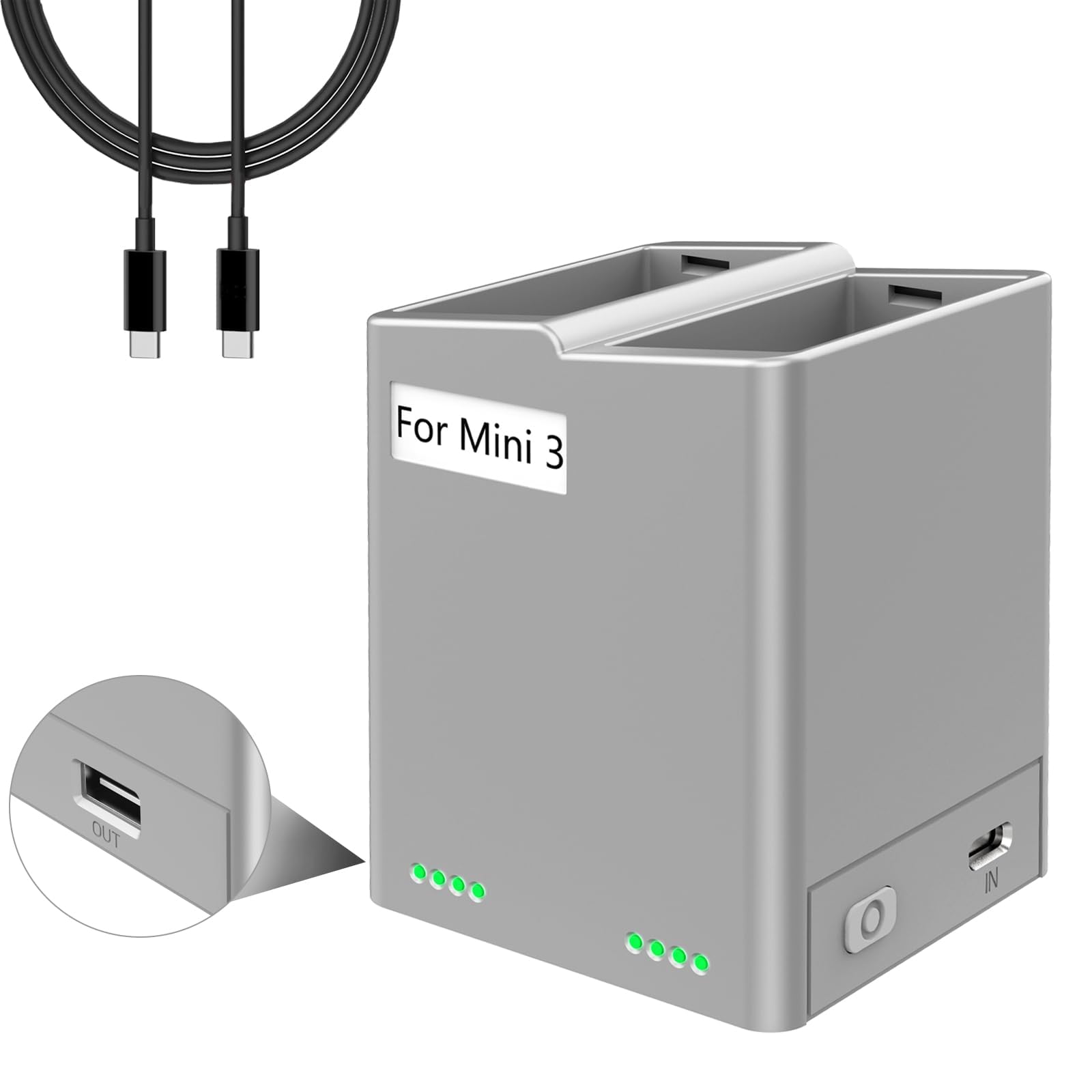 Portable 2-Way Fast Charging Hub for Mini 3/mini 4 Pro Drone Batteries, Includes Battery Level Check Feature