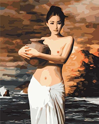 Diy oil painting paint by number Linen canvas Non-toxic environmental pigment living room Bedroom decoration 50x40cm (Pottery lady)